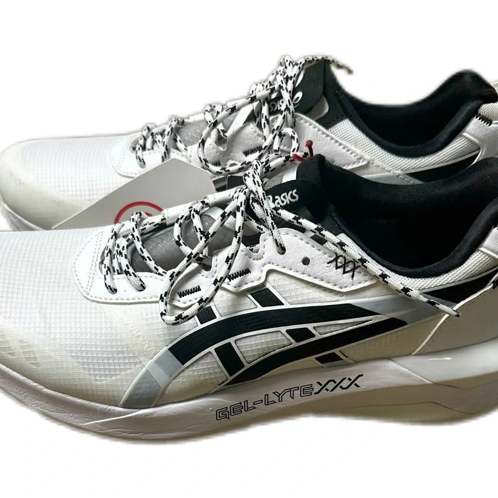 Asics White and Black Athletic Shoes with Mesh Upper
